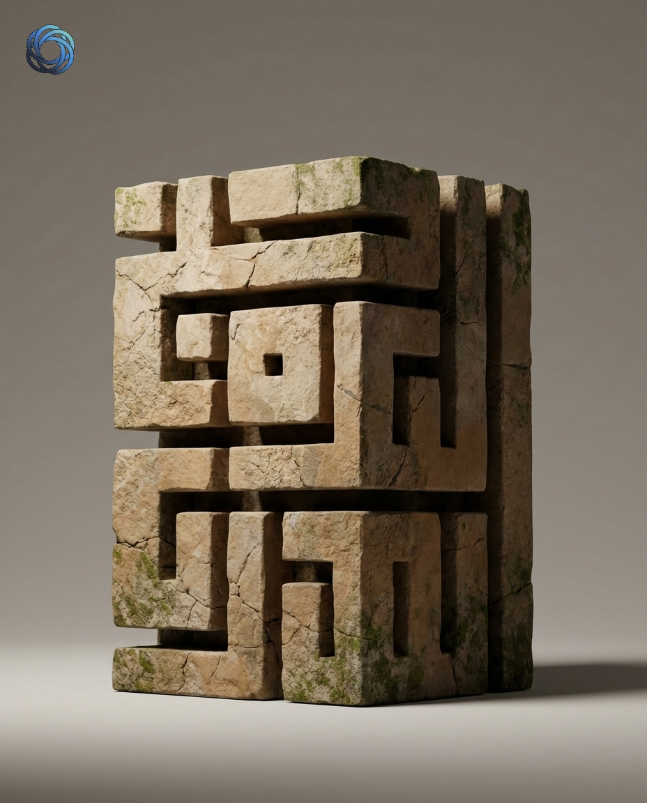 كتل كوفي ثلاثية الأبعاد من حجر (بدون نص واضح)
