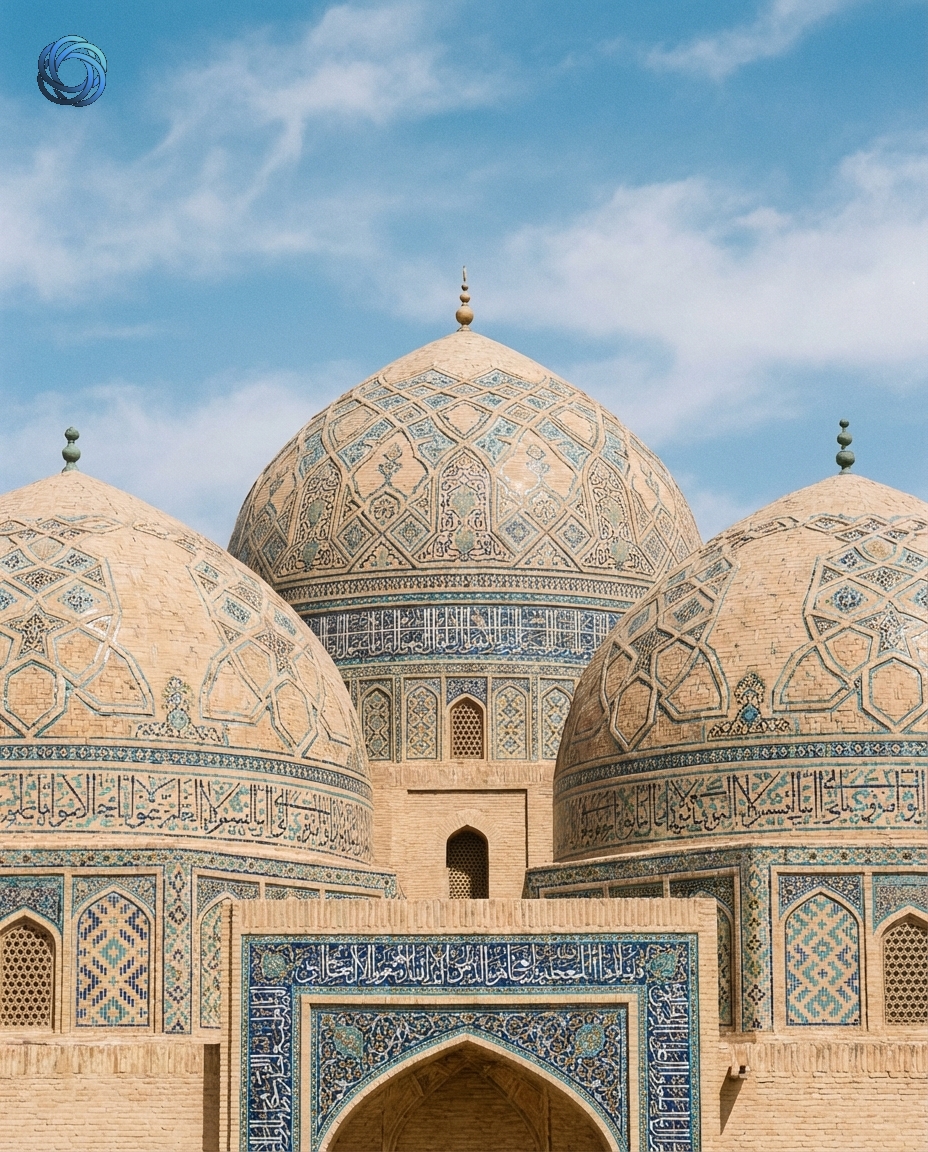 قباب هندسية تحت سماء زرقاء (تصوير معماري)