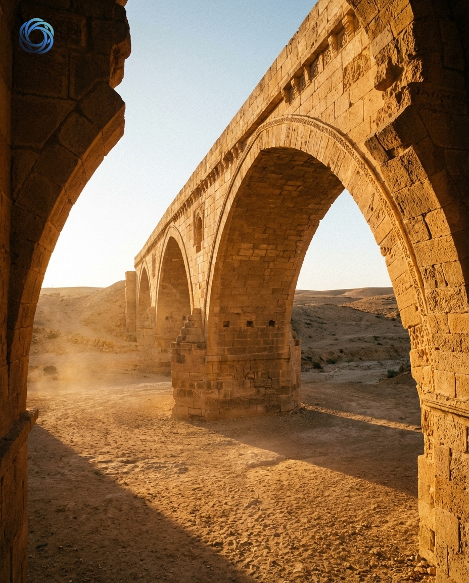 قنطرة حجرية بأقواس إسلامية في الصحراء (سينمائي)