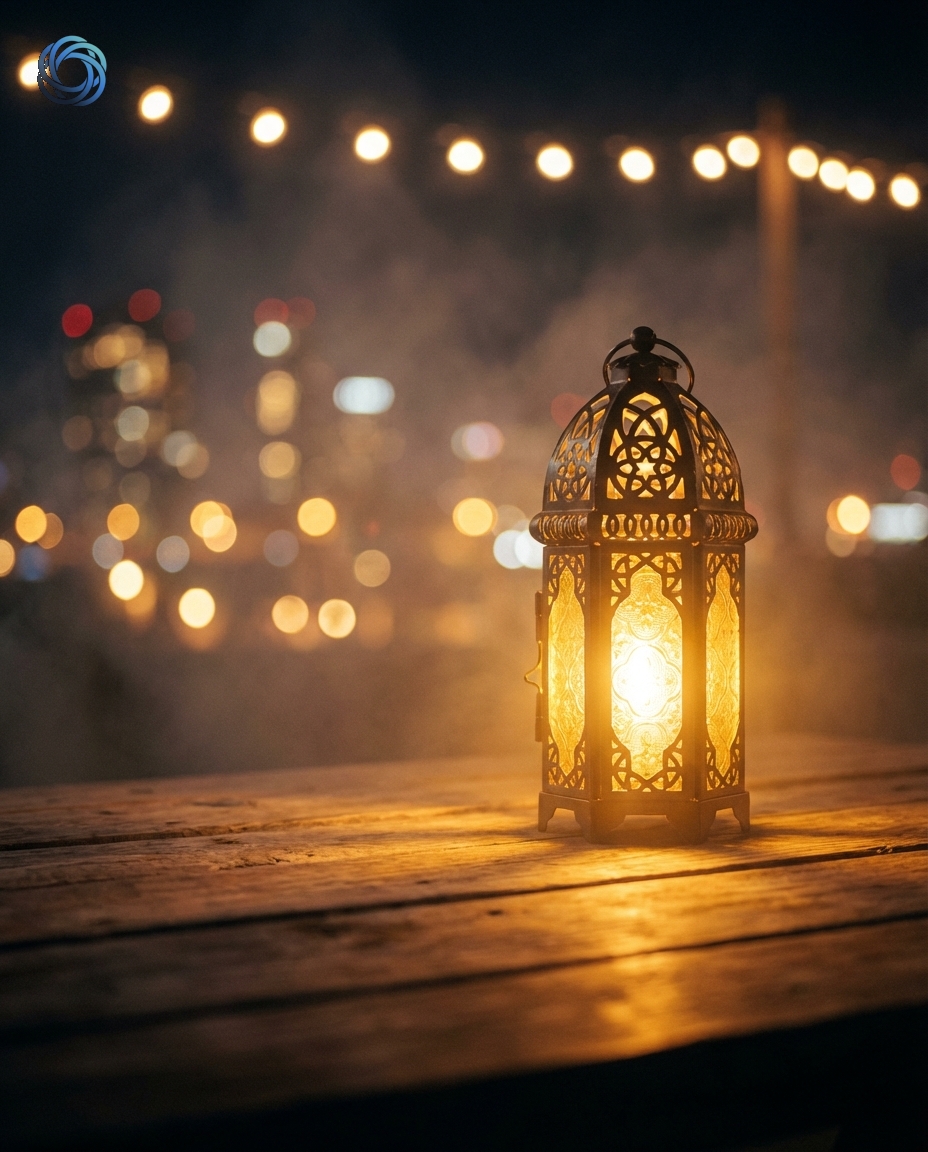 فانوس رمضان مع بوكيه أضواء ليلية (سينمائي)