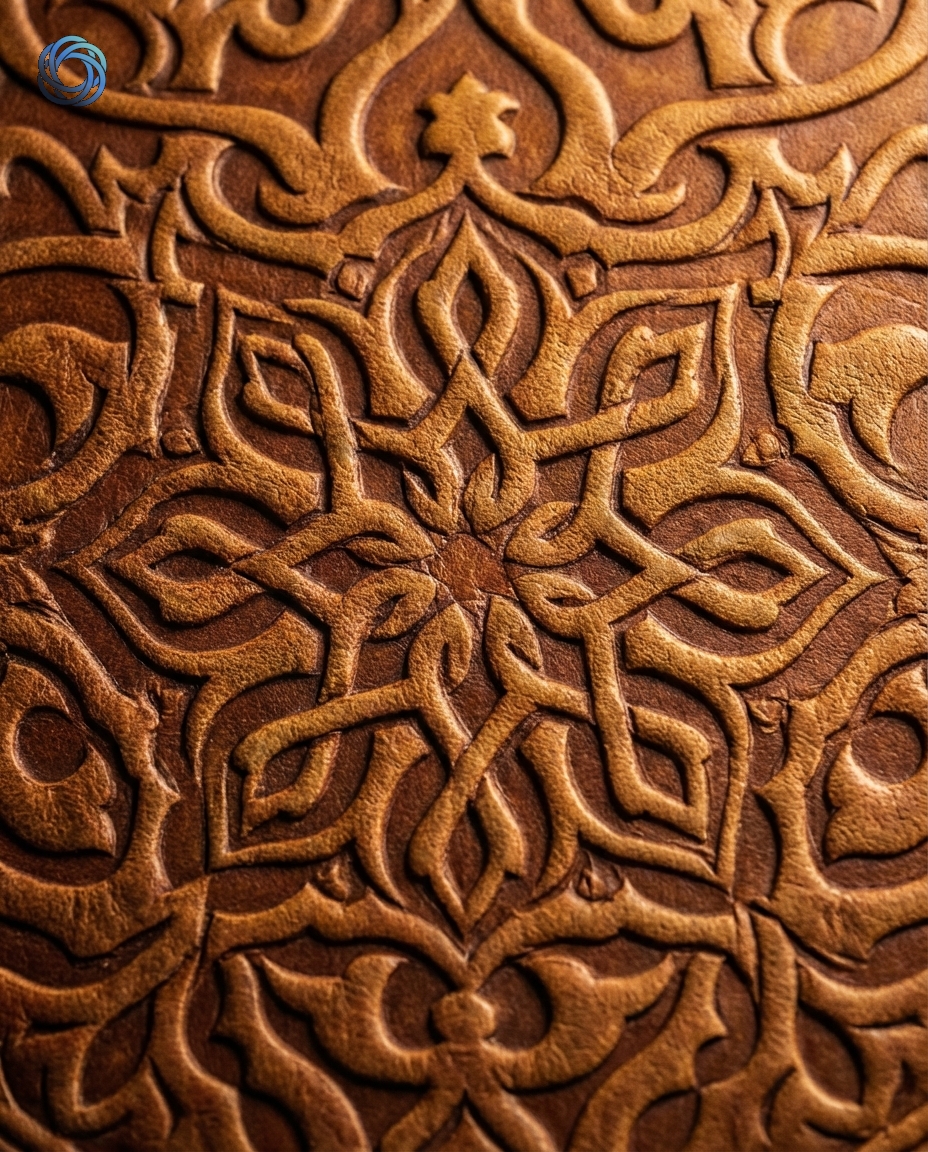 نقش إسلامي بارز على جلد فاخر (ماكرو)