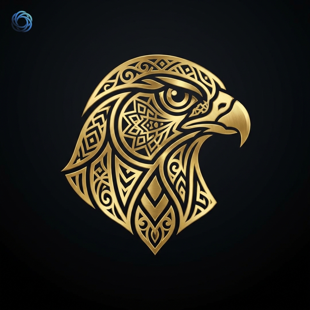 شعار صقر عربي ذهبي | Arabic Golden Falcon Logo