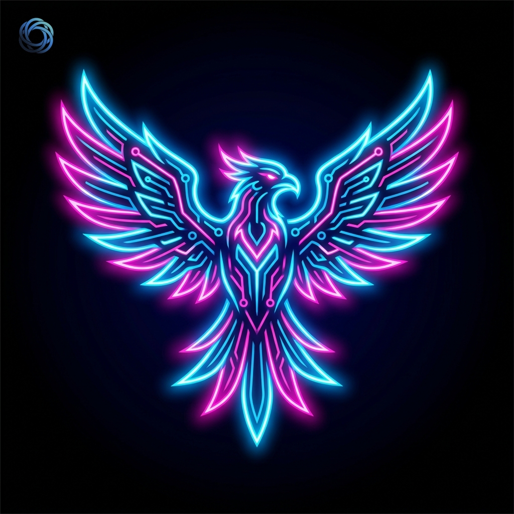 شعار طائر الفينيق السايبربانك | Cyber Phoenix Mascot Logo