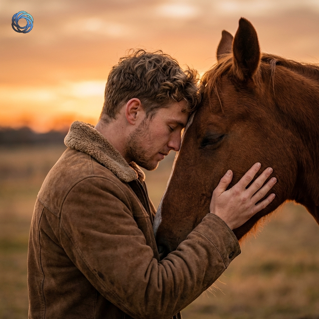 رجل مع حصان عند الغروب | Man with Horse Golden Hour