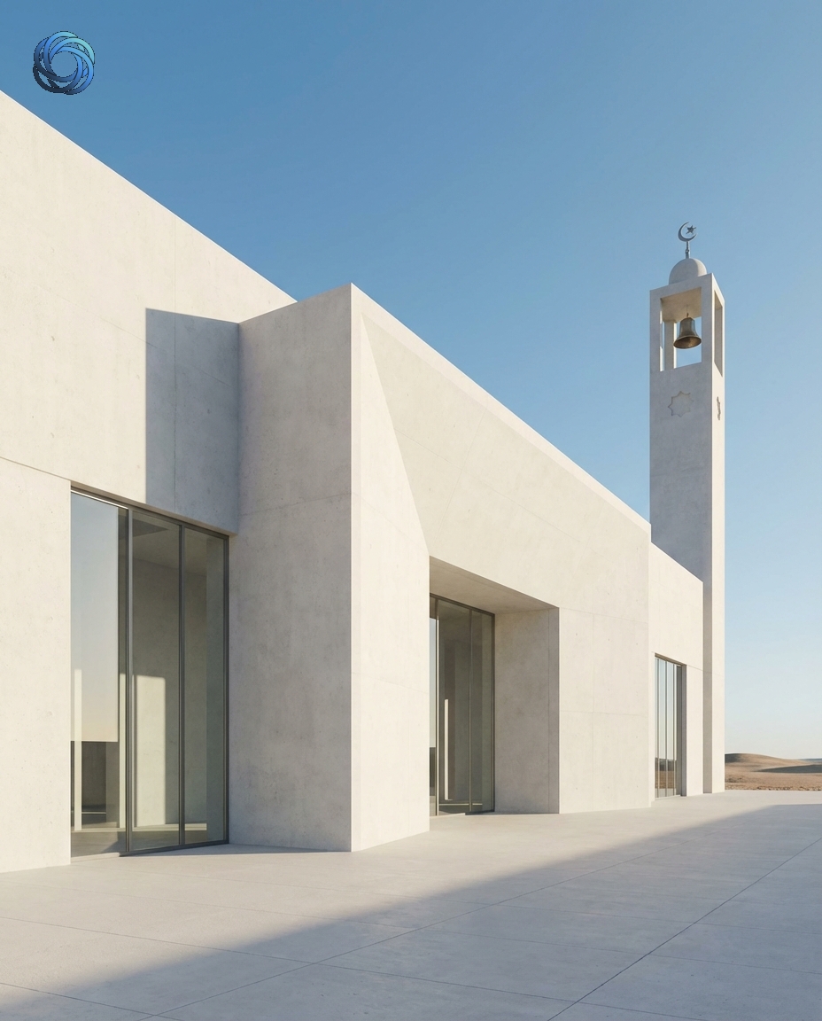 مسجد حديث من الخرسانة البيضاء (Minimal Architecture)