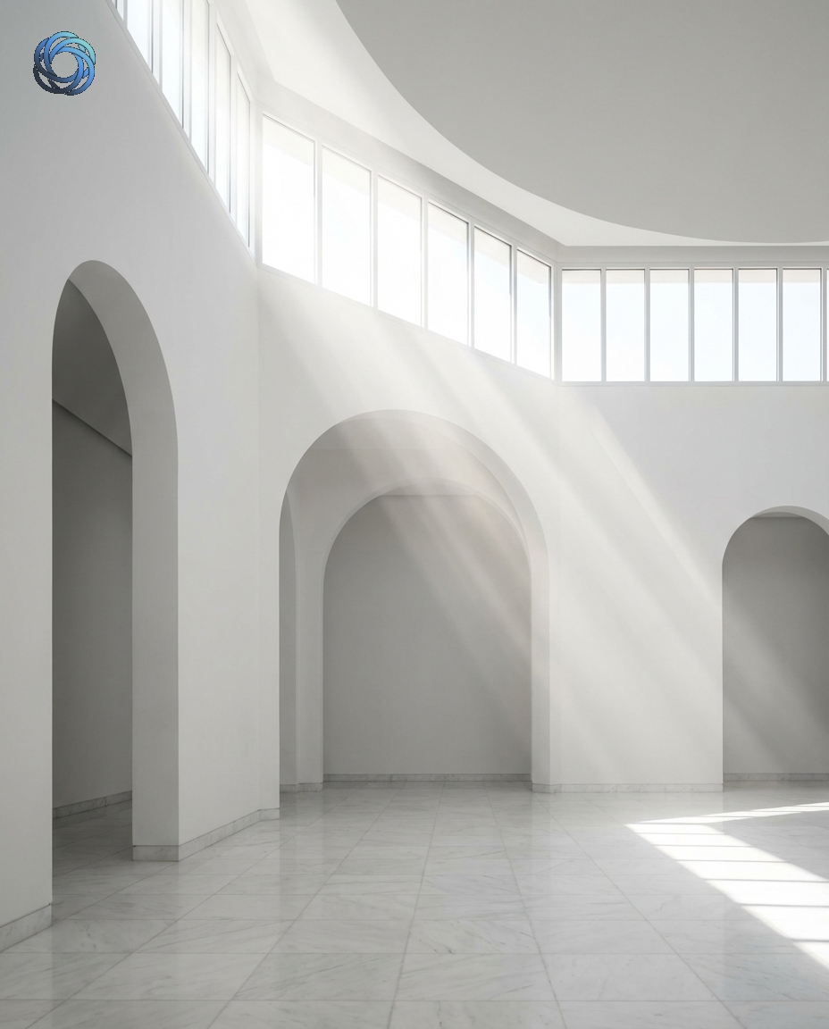 داخل مسجد Minimal مع أشعة ضوء طبيعية (معماري)