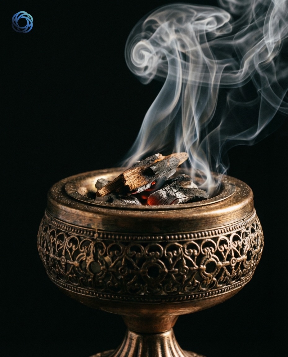 وعاء بخور مع دخان كثيف (ماكرو)