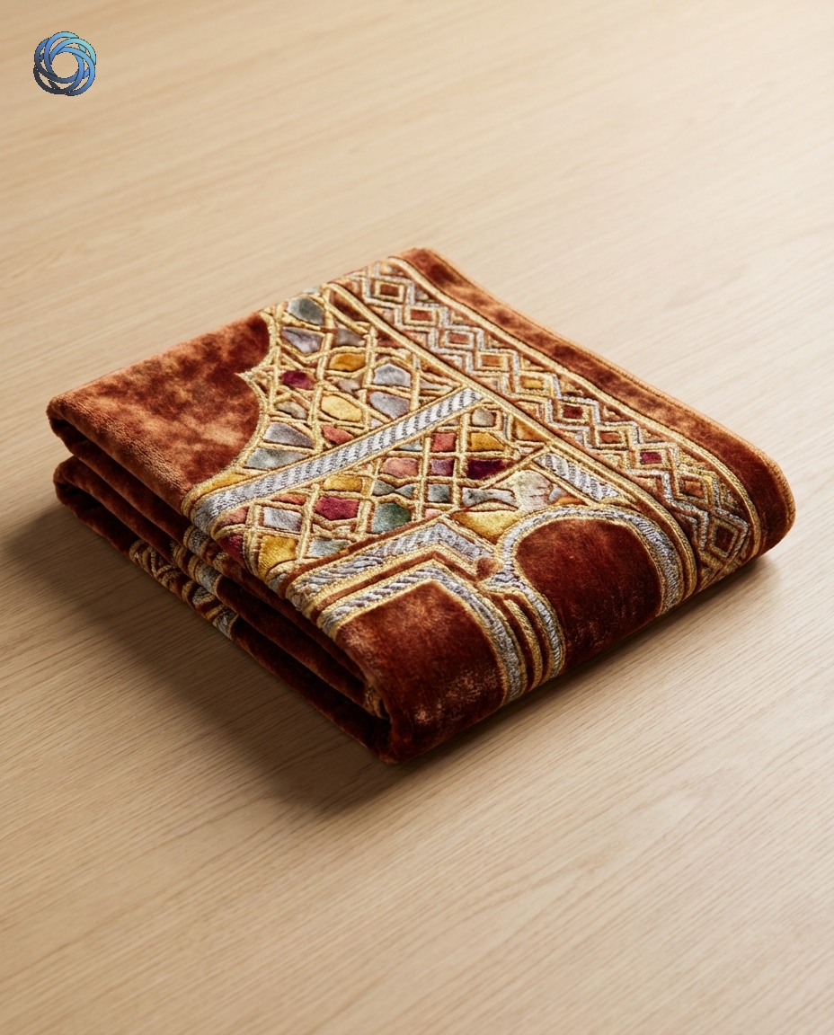 سجادة صلاة فاخرة بإضاءة ناعمة (تصوير منتج)