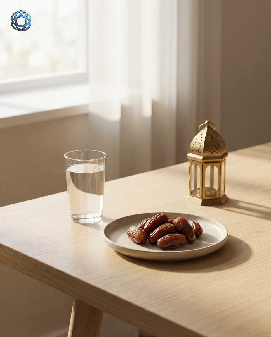 طاولة رمضان Minimal (تمر + ماء + فانوس)