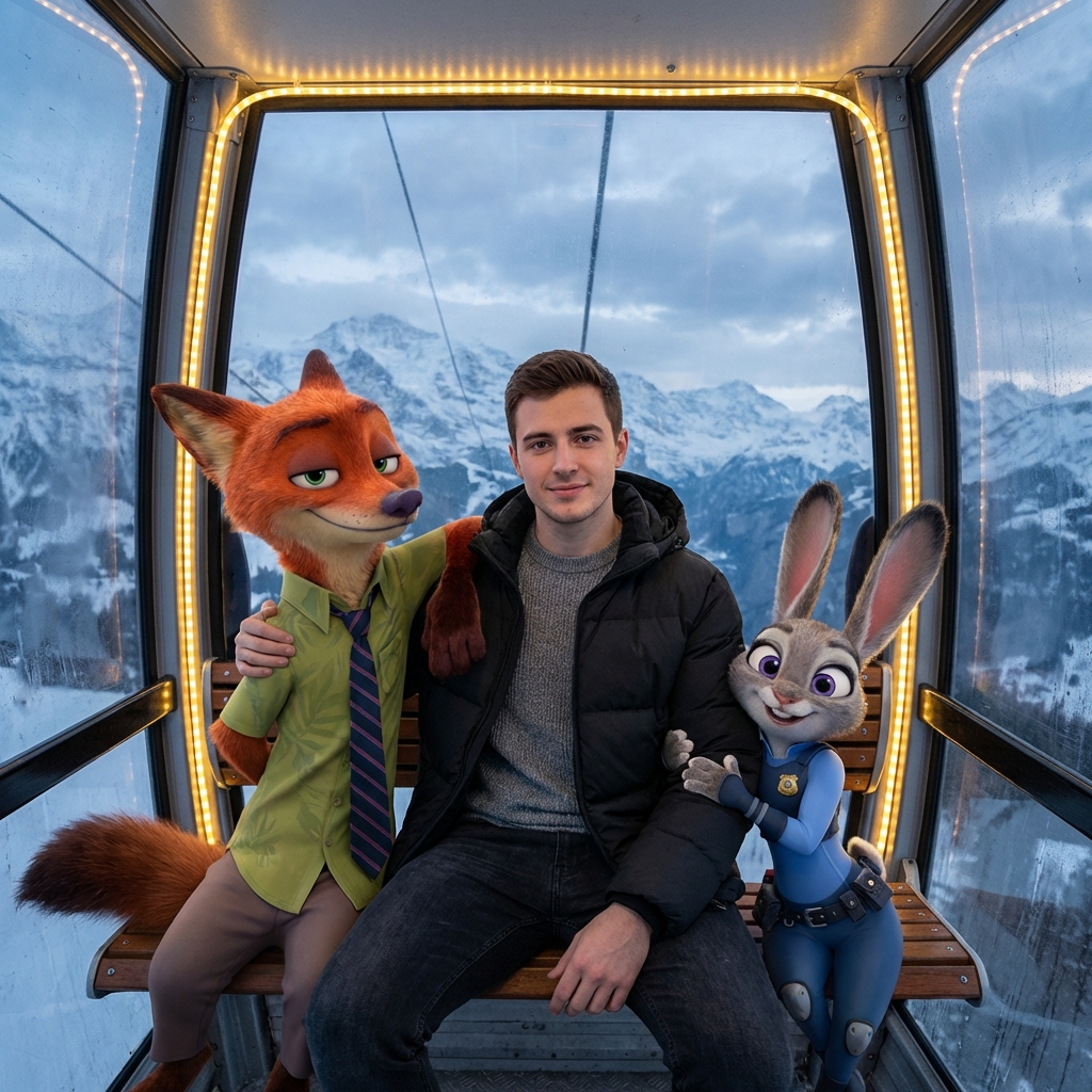 تلفريك سويسري مع شخصيات زوتوبيا | Swiss Cable Car with Zootopia Characters